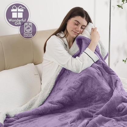 Full Electric Blanket, Heated Electric Blanket with Flannel Sherpa, Machine Washable Heated Blanket with Timer 6 Heating Levels & 1-10 Hours Auto Off, Overheat Protection,72" x 84", Lavender Violet