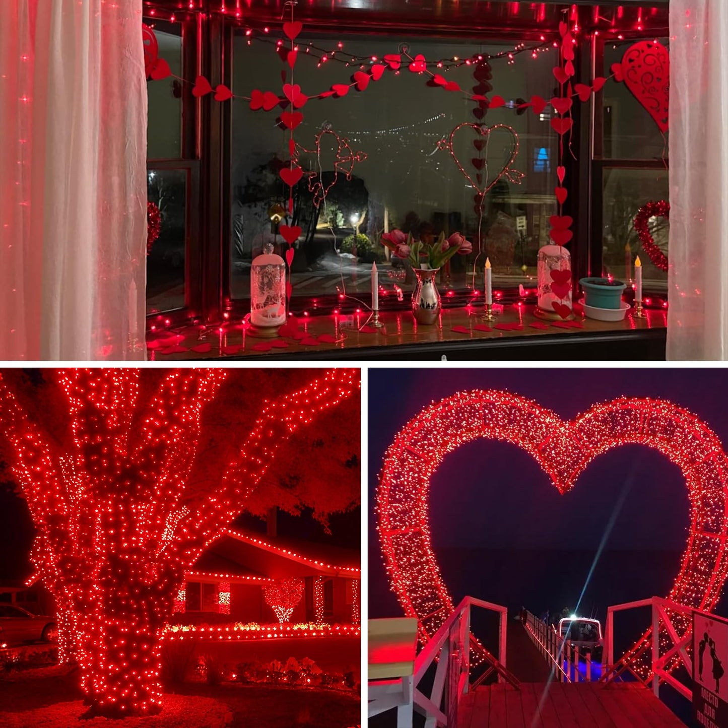 QITONG 500LED Red String Lights, 165ft Twinkle Lights Outdoor Waterproof with Plug in, Green Wire Christmas Fairy Lights Indoor with 8 Modes