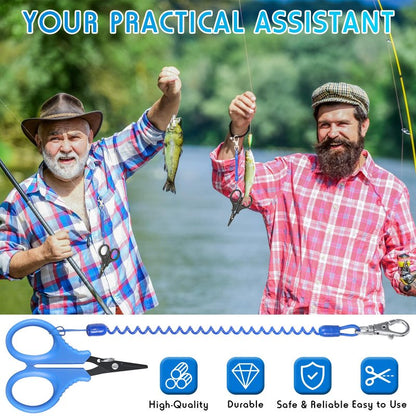 3 Pieces Fishing Scissors, Stainless Steel Fishing Line Cutter Portable Braided Line Cutter with Titanium Coating Fishings with Hook and Retractable Coil Lanyards Accessories(Blue)
