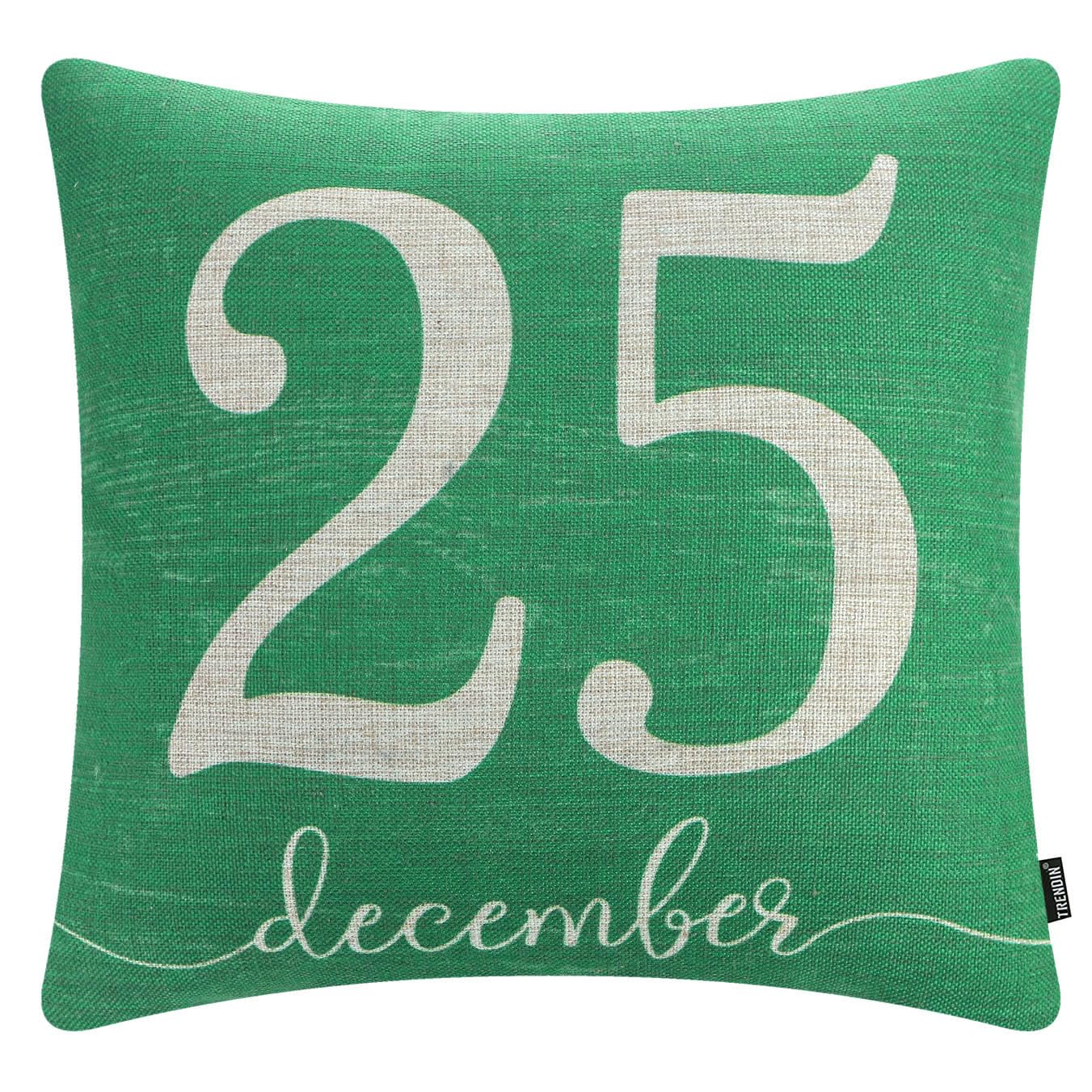 TRENDIN December 25 Christmas Pillow Cover 18x18, Winter Decorative Pillow Cover for Couch Bed Sofa Living Room, Holiday Throw Cushion Cover, Farmhouse Christmas Decorations Indoor Green PL1171TR