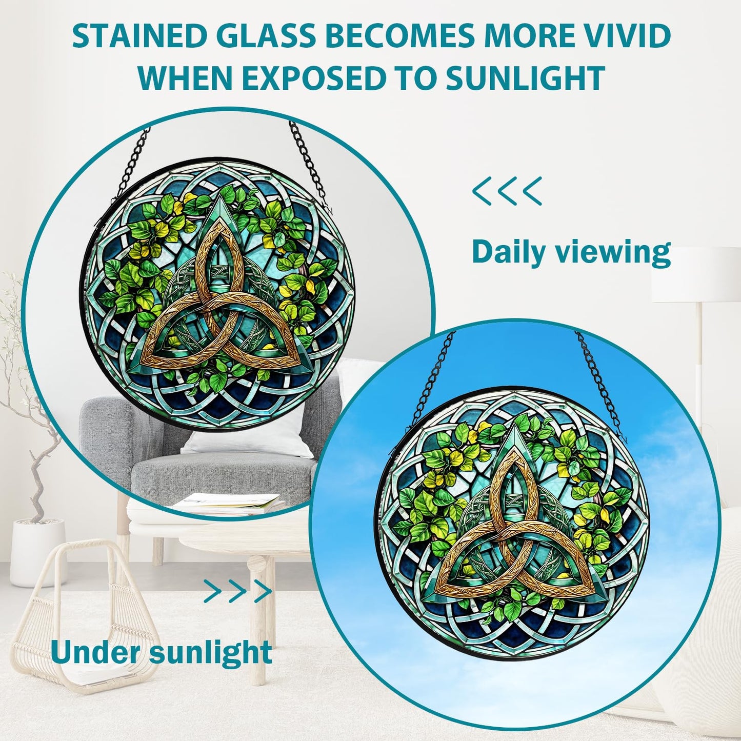 Celtic Knot Stained Glass Window Hanging, Suncatcher Diamond Glass Panel Hangings, Sun Catchers Indoor Windows Wall Art Decoration, Christmas Decor for Home Office Garden Green 7.87 inches