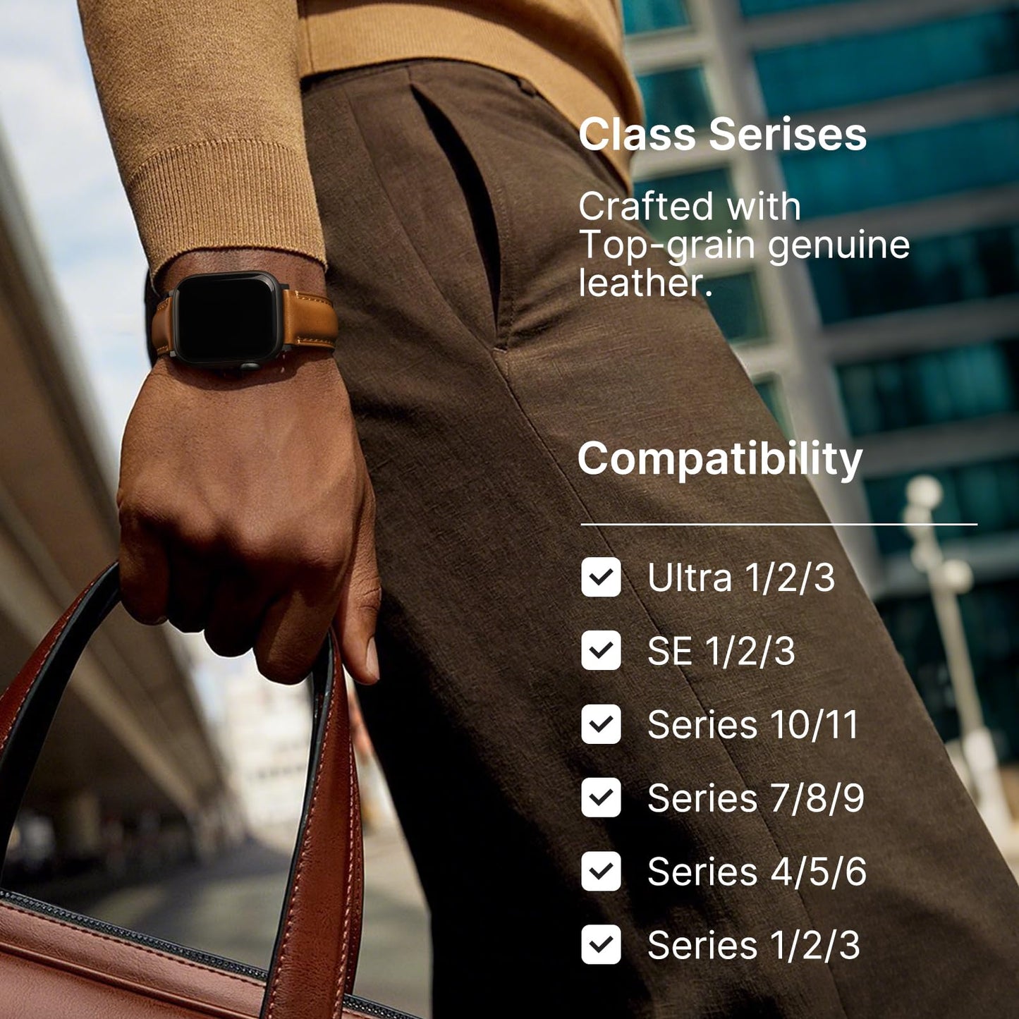 Fullmosa Leather Band Compatible with Apple Watch Bands 49mm 46mm 45mm 44mm 42mm,Top Grain Leather iWatch Straps for Apple Watch Ultra SE Series 11 10 9 8 7 6 5 4 3 2 1,Coffee+Black/Black+Black