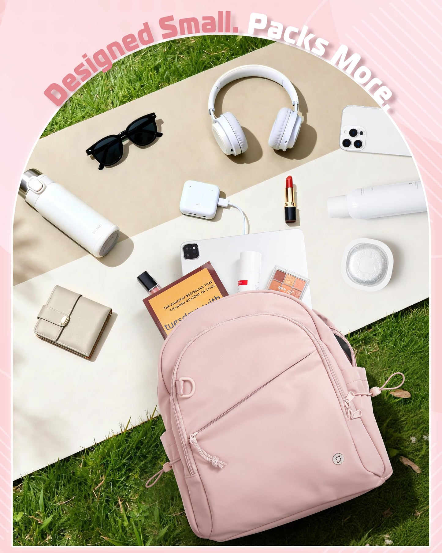 Smasrob Women Mini Backpack with Wet Pocket and RFID Blocking Pocket, Small Backpack Purse for Gym, Work, College or Travel, Pink