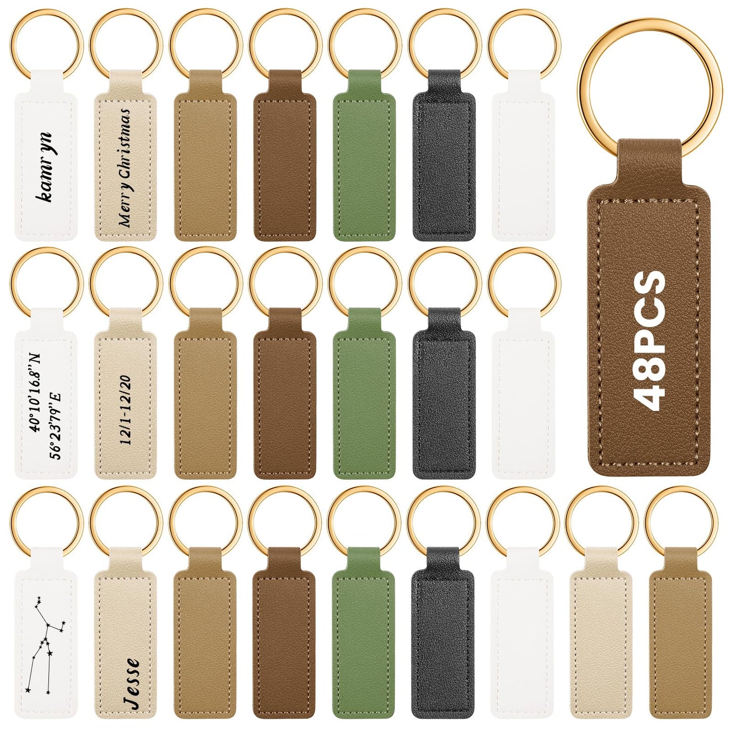 Wavyknot 48 Pcs Leather Keychains Blank Bulk PU Leather Laser Engraving Keychains Gift for Men Women Christmas Birthday (Elegant Color)