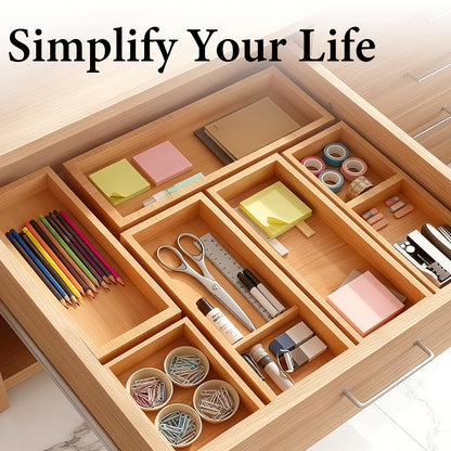 Bamboo Drawer Organizer 5 Pcs for Kitchen Multi-purpose Storage Dividers for Kitchen, Office, Jewelry, Cosmetics, Wooden Drawer Dividers for Drawer Organizer Desk Organizer Gift for Women Gifts Idea