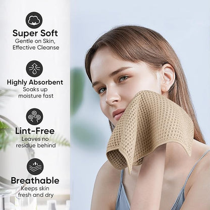 Microfiber Waffle Face Towels, 4 Pieces, Fast Drying, Lint Free 430 GSM