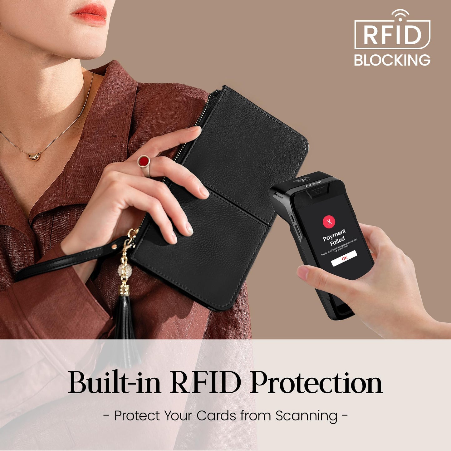befen Genuine Leather Wristlet Clutch for Women Ultra-Slim Ladies Credit Card Holder Wallet Purses with RFID Protection (Black.)
