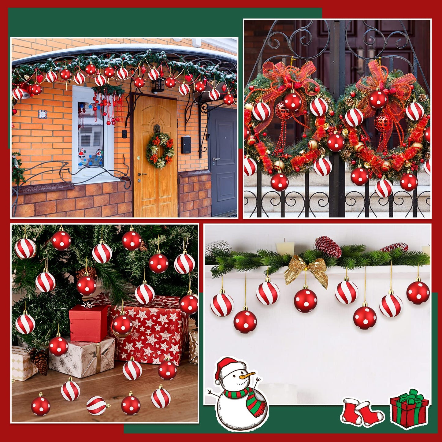 Jetec 12 Pcs Red and White Christmas Balls Ornaments for Tree 2.4 Inch Peppermint Candy Cane Polka Dot Stripes Xmas Bulbs Ornament Shatterproof Bauble Christmas Decorations for Tree Home Wreath Party