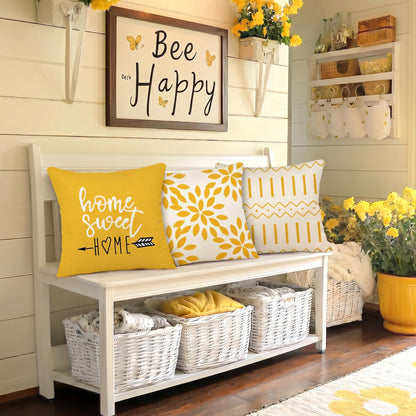 YCOLL Pillow Covers 16x16 Set of 4, Modern Sofa Throw Pillow Cover, Decorative Outdoor Linen Pillow Covers Set of 4 for Couch Sofa Bed and Car, Yellow