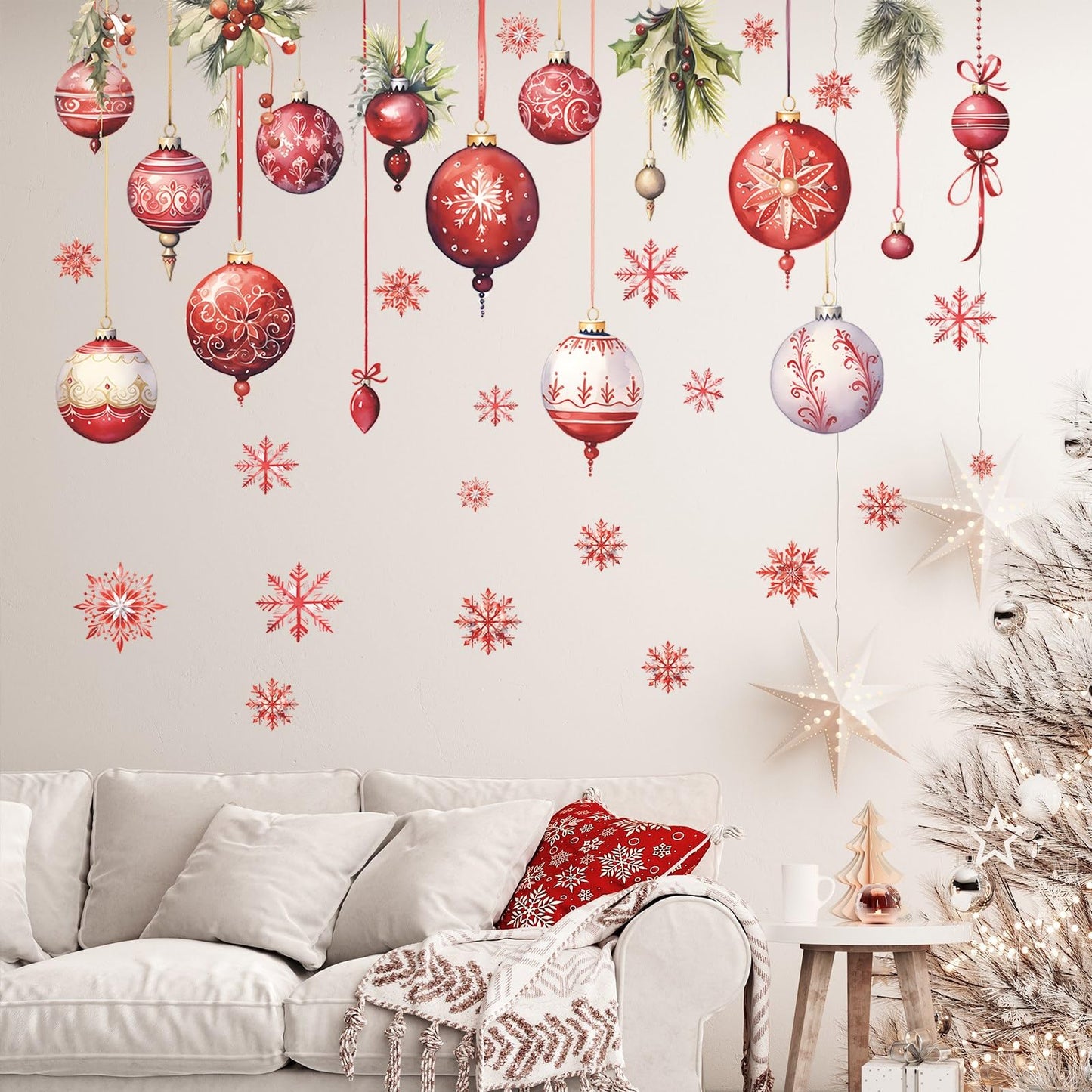 Merry Christmas Wall Decals Pine Cone Snowflake Wall Stickers Christmas Winter Home Wall Art Decor for Kids Room Classroom Office Bedroom Living Room Kitchen Playroom Decor (Snowflake)