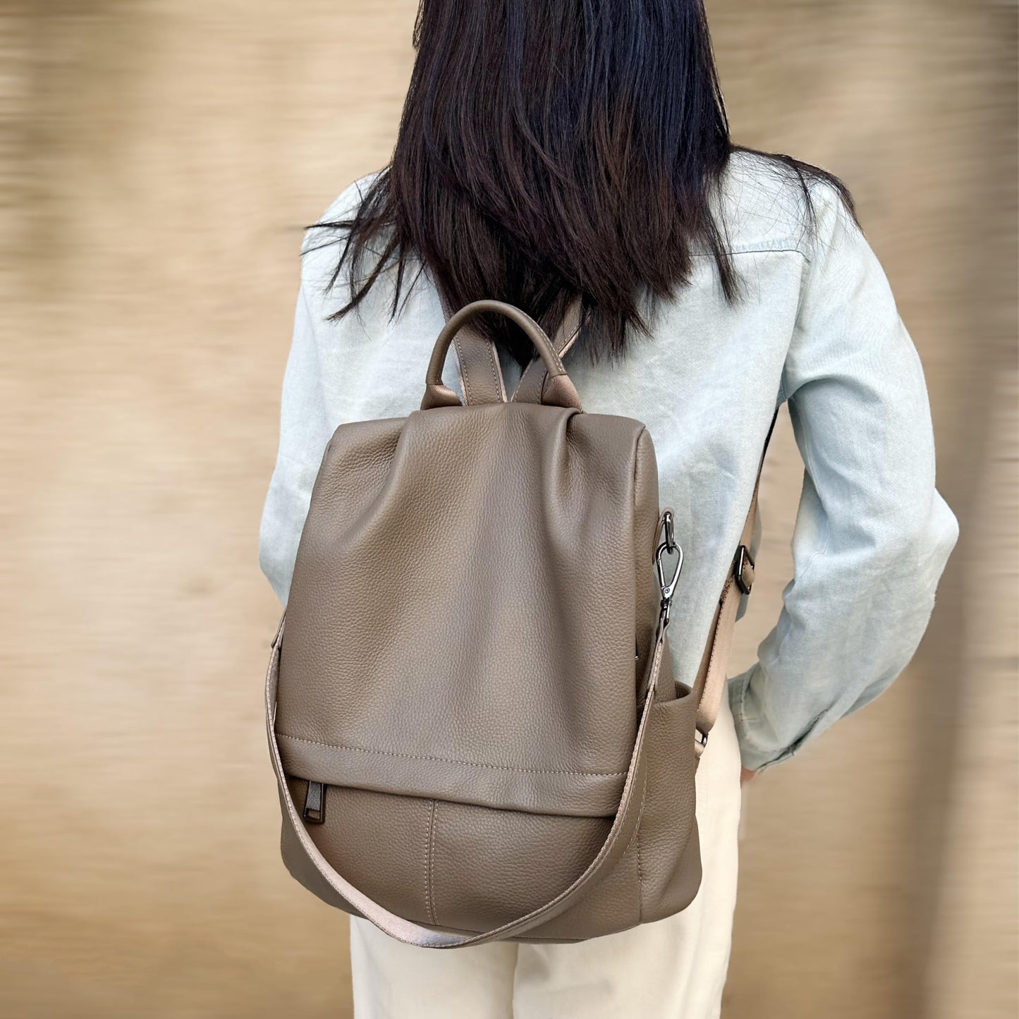 Wesccimo Genuine Leather Backpack Purse For Women Antitheft Real Soft Rucksack Fashion Designer Convertible Ladies Shoulder Bag Grey