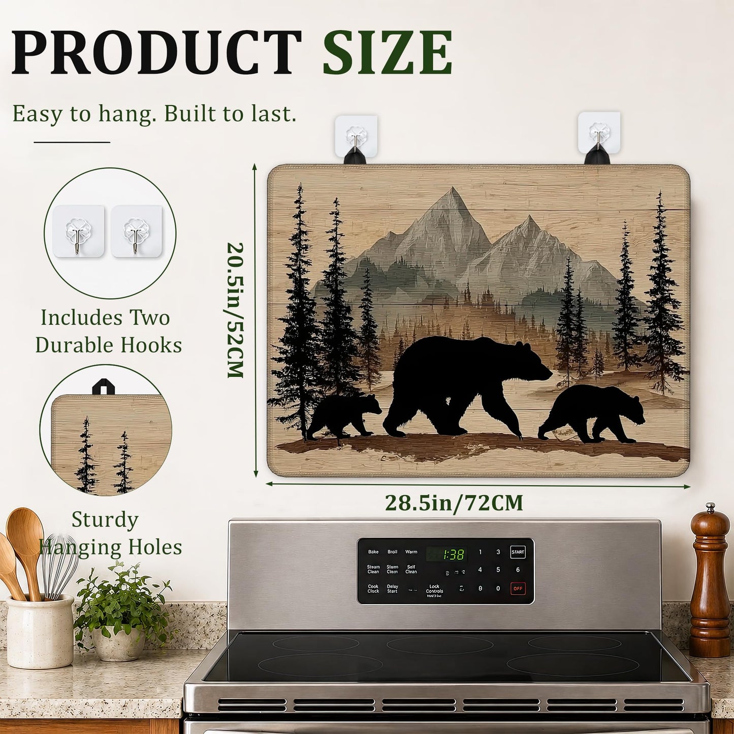 Bear Stove Top Cover Glass Cooktop Heat Resistant Cover,Mountain Forest Ceramic Stove Top Covers Mat Prevents Scratching Stoves/Counter/Washer Protector,28.5x20.5 in