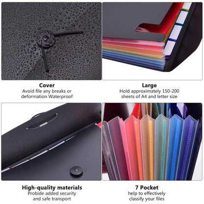 7-Pocket Expanding File 3pcs, Plastic Expandable File Folder - Black&Blue&Red