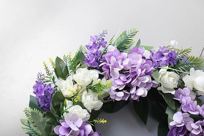 Summer Wreaths for Front Door Green Plant Purple Hydrangea Weaths 18 inch on Grapevine Base, Perfect for Spring Wreaths Outdoor,Indoor and Farmhouse Decoration