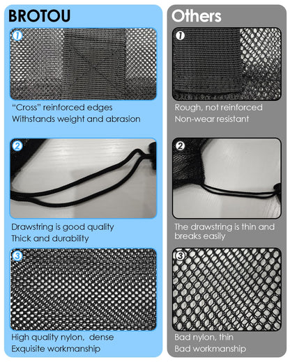 BROTOU Thickened Extra Large Sports Ball Bag Mesh Socce Ball Bag Heavy Duty Drawstring Bags Team Work for Holding Basketball, Volleyball, Baseball, Swimming Gear with Shoulder Strap