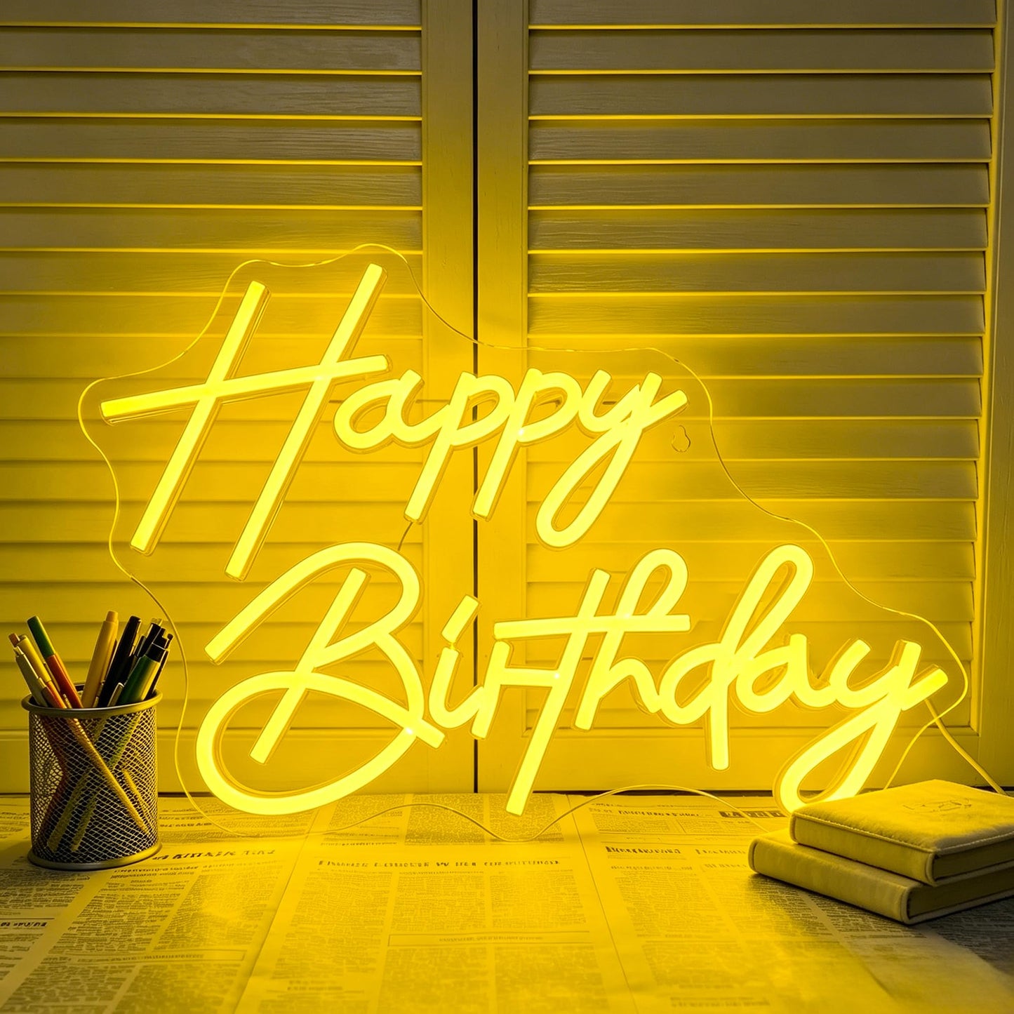Whfobfe Yellow Neon Sign Led Neon Lights Signs for Wall Decor USB Powered Led Signs for Room Decoration-Happy Birthady