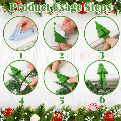 XunYee 12 Pcs Christmas Garland Hangers for Mantle,Fireplace Garland Hanger, Christmas Tree Shaped Ties Stocking Holder, Reusable Silicone Adhesive Straps for Stairways Banister Staircase