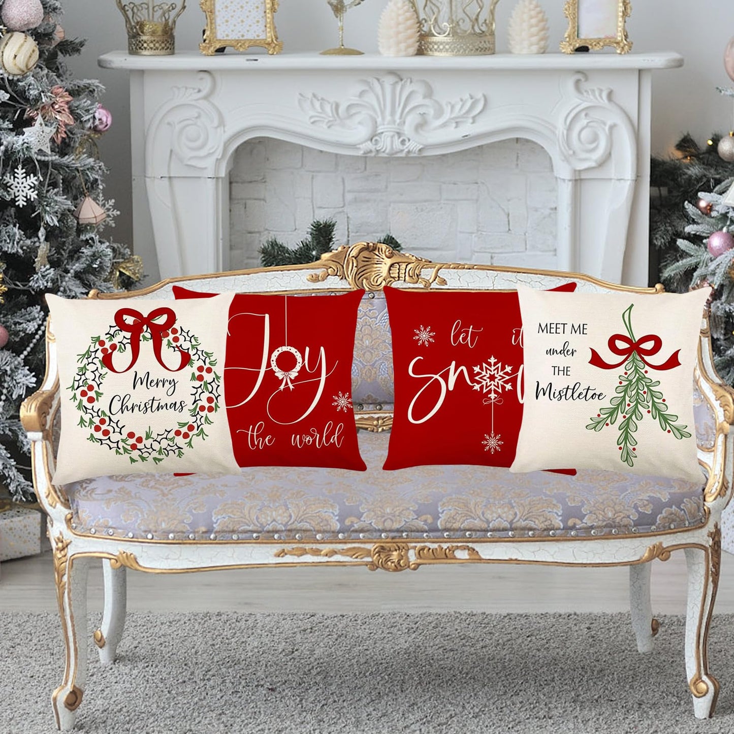 ONFAON Christmas Decorations - Christmas Pillow Covers 18x18 Set of 4, Holiday Christmas Decor Home Sofa Couch Cushion Indoor Decorations