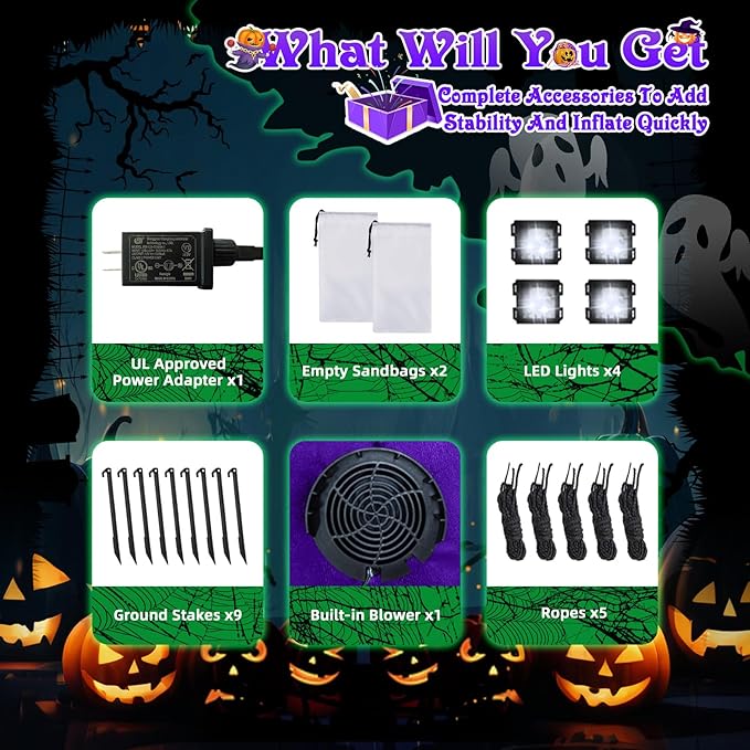 8Ft Halloween Inflatables Witch Outdoor Decorations with Candy Cauldron, Scary Blow Up Witch Holds I Smell Children Banner, Inflatable Halloween Build-in LEDs for Party Yard Lawn Garden Decor
