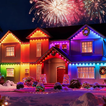 200FT Christmas Permanent Outdoor Lights,RGB+IC Eaves Lights with App & Remote Control,DIY Multi-Color Scene Modes,IP67 Waterproof,Outdoor Strings for House,Holiday Decorations for Christmas