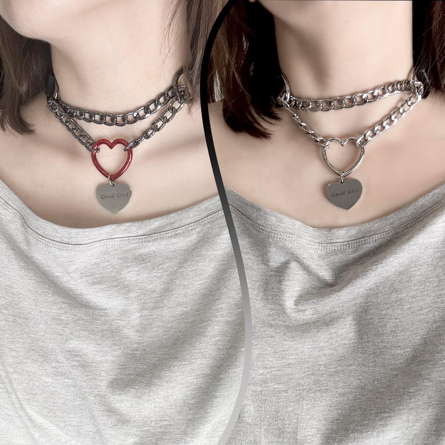 paloli Leather Slip Chain Choker – Adjustable PU Vegan Collar With Heart Ring & Cuban Chain, Letter Heart Pendant Necklace for Women