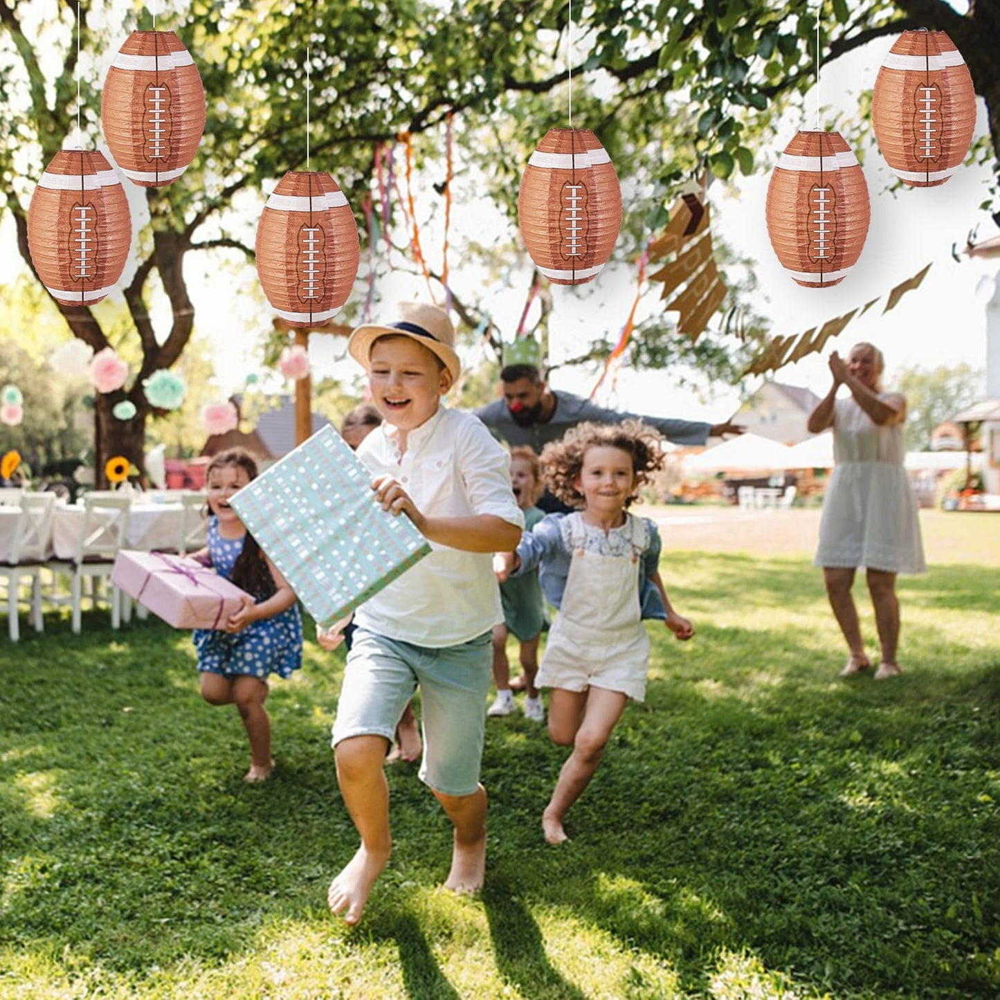 Football Paper Lanterns, Football Birthday Party Decorations,Football Party favors for Outdoor Backyard Sports Game Prizes Football Game Day Easy Joy 3 PCS 12''