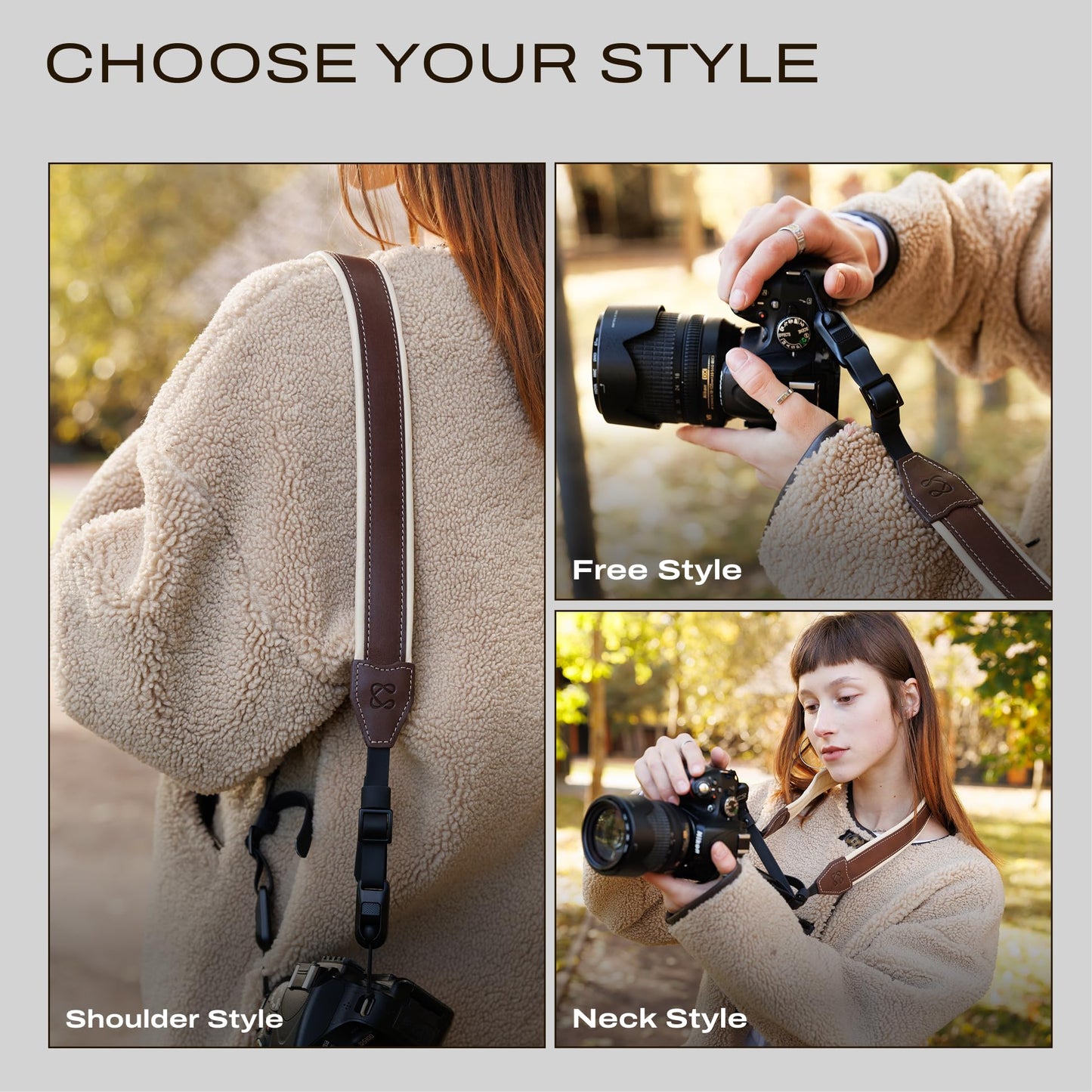 C Coiro Padded Leather Camera Strap with Quick Release, Configurable as Sling, Neck Adjustable DSLR SLR Camera Shoulder Strap for Photographers, Padded/Brown