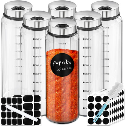 Segarty Spice Jars, 6 Pack 3 oz Spice Bottles with Shaker Lids, Glass Empty Storage Containers with Adjustable Stainless Steel Flow Top for Your Regularly Used Spices