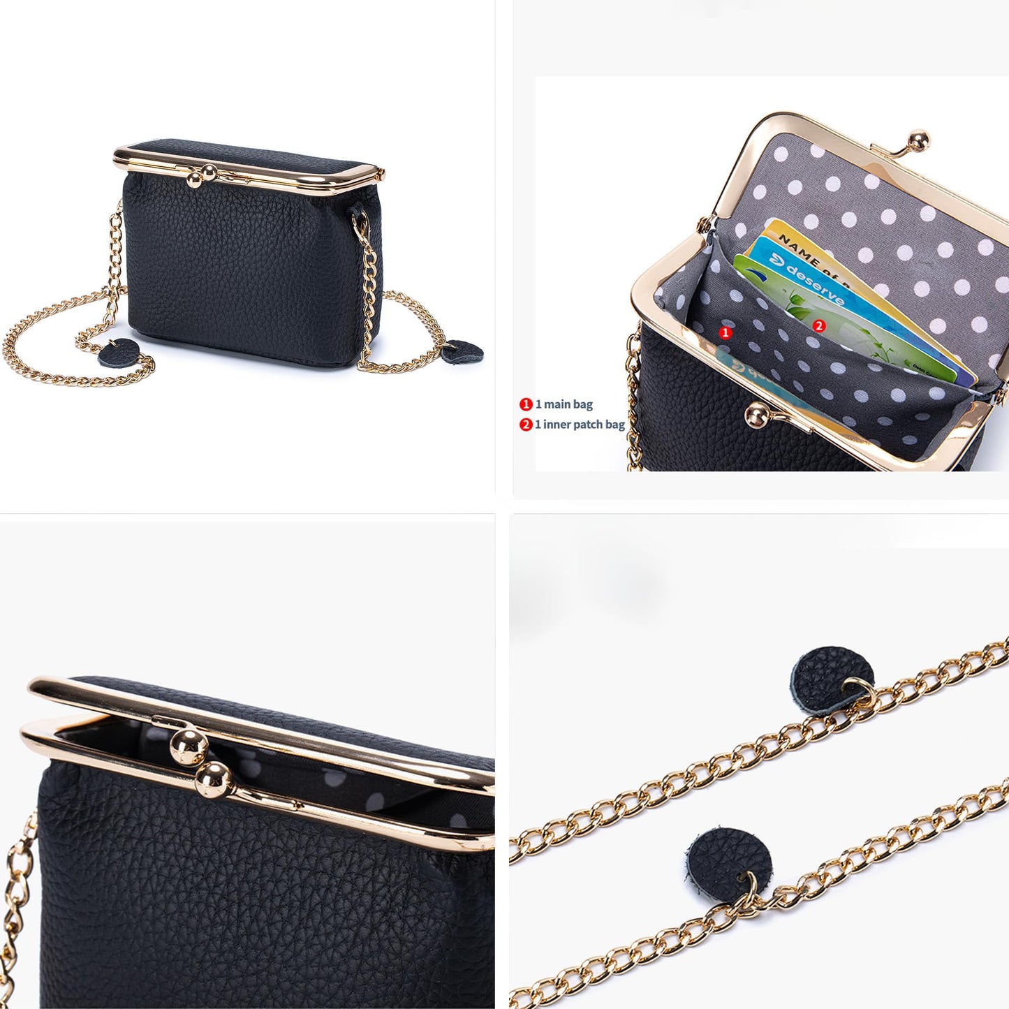 Fashion Crossbody Coin Purse for Women Small Credit Card Holder Wallet with Chain Leather Compact Wallet for Cash, Keys, Lipstick (Black)