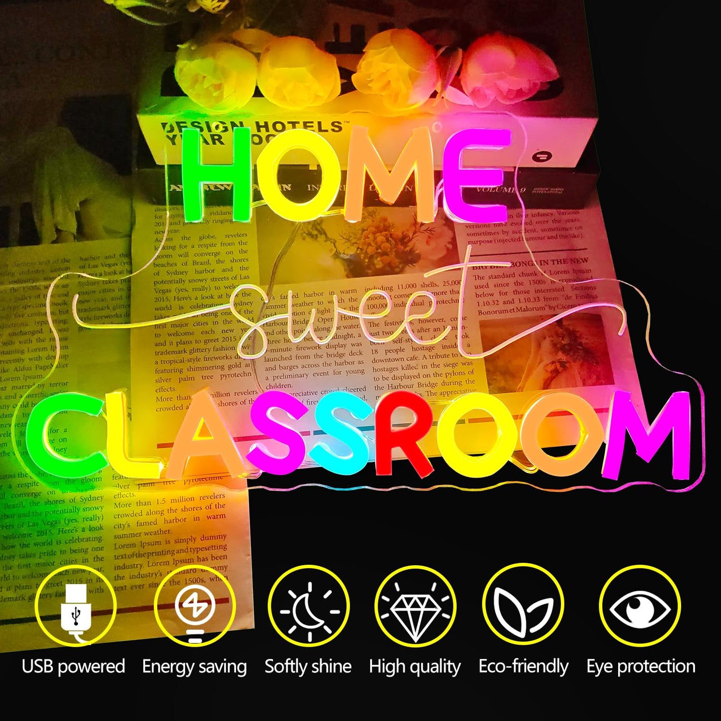 Home Sweet Classroom Neon Sign for Wall Decor School Led Sign Dimmable Teacher Neon Light Up Signs for Teacher Gift Classroom Decoration Classroom Backdrop Aesthetic Student Study Room