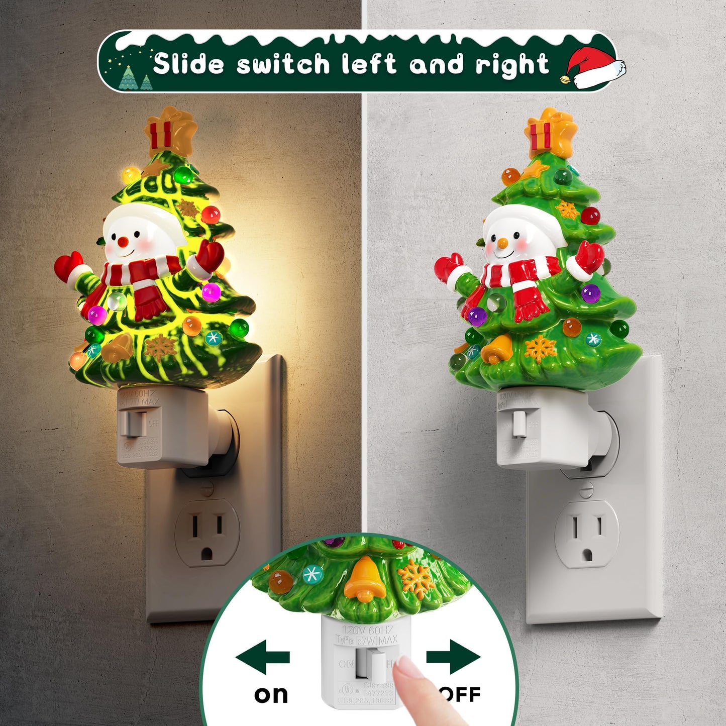 L LOHAS LED Christmas Tree & Snowman Night Light, 3000K Warm White Plug-In Night Light, Cute Resin Holiday Decor with 360° Rotatable Plug for Kids Room, Party & Home, 1 Pack