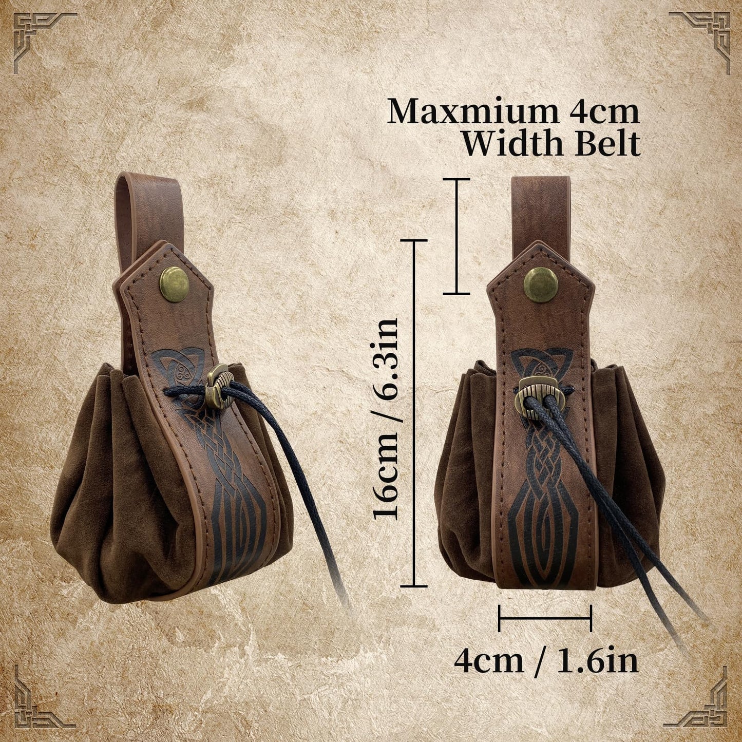 EpicCos 6 PCs Renaissance Belt Costume Medieval Accessories Belt Pouch Skirt Hiking Sword Frog Viking Horn Holster (Brown A)