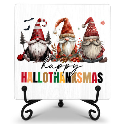 Cazhes Cute Christmas Gnomes Wooden Decor, Hallothanksmas Christmas Decorations for Home Bedroom, 5x5 Inches Xmas Decor with Iron Stand, Birthday New Year Gifts-G13