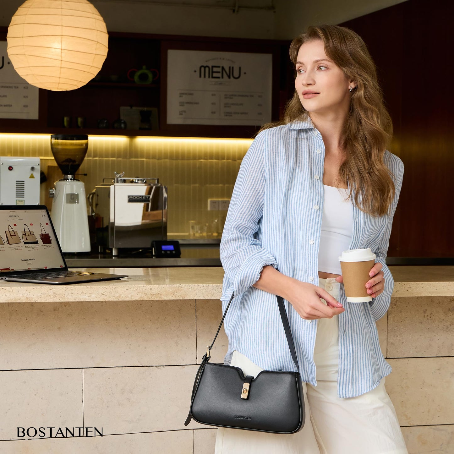 BOSTANTEN Shoulder Bag for Women, Casual Shoulder Purse Vegan Leather Chic Hobo Handbag with Adjustable Strap for Work Travel