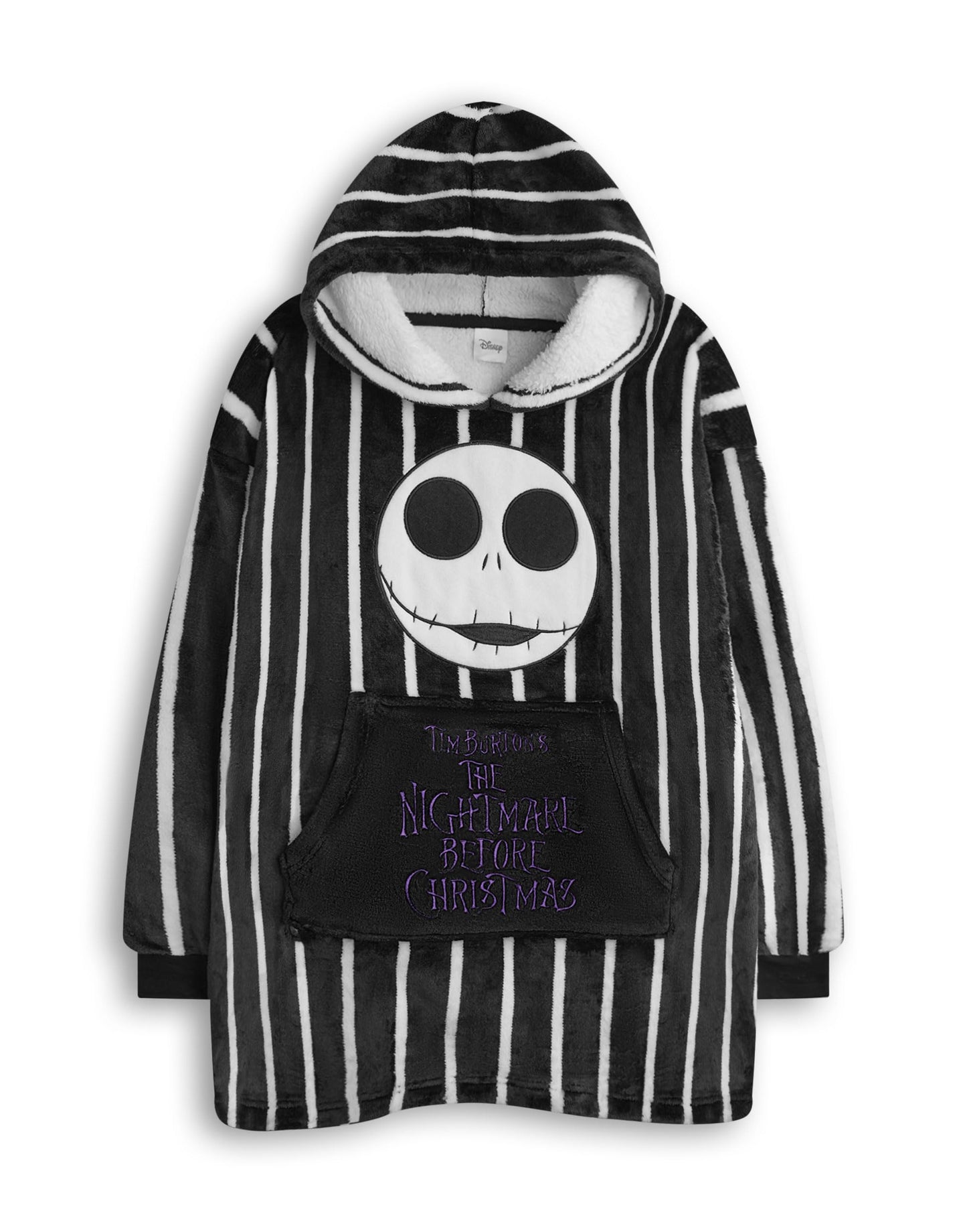 Disney The Nightmare Before Christmas Kids Wearable Blanket Hoodie | Childrens Black NMBC Striped Hooded Pullover