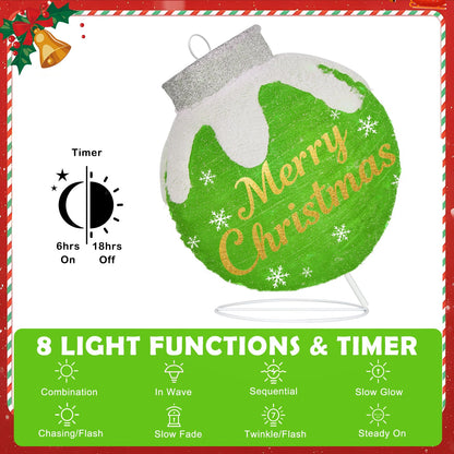 Outdoor Christmas Ball Ornaments, Collapsible Pop-Up Lighted Christmas Decorations with 80 Bright LED Lights, 8 Light Modes, Weatherproof Large Holiday Ball Decor for Yard, Lawn, Home（Red/Green/Beige）