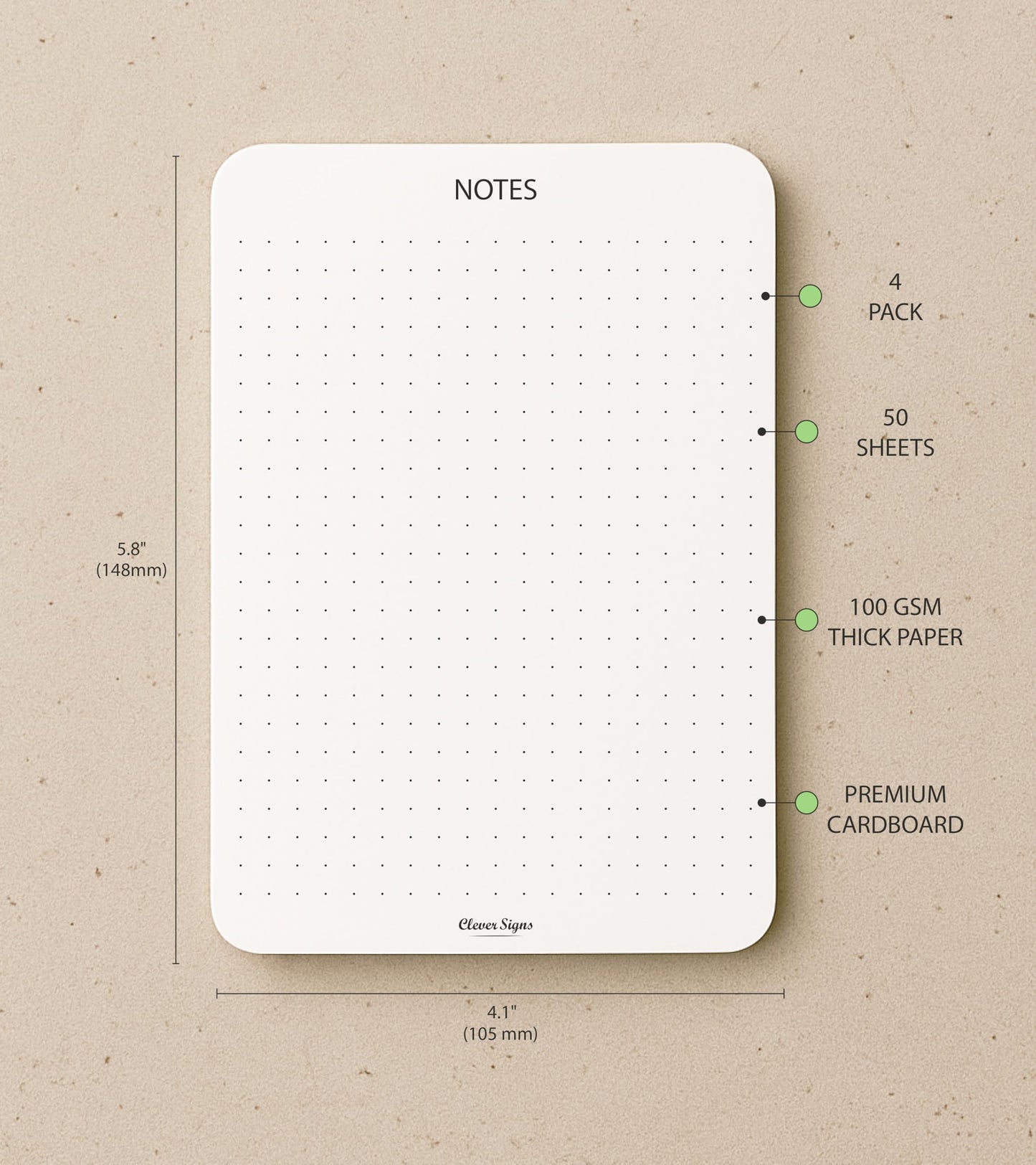 CLEVER SIGNS Memo Pads A6 Size (5.8" x 4.1") – 4-Pack, 50 Sheets Each, Premium Quality Paper with Cardboard Back Support – Perfect for Planning, Note-taking, Journaling, and Organizing
