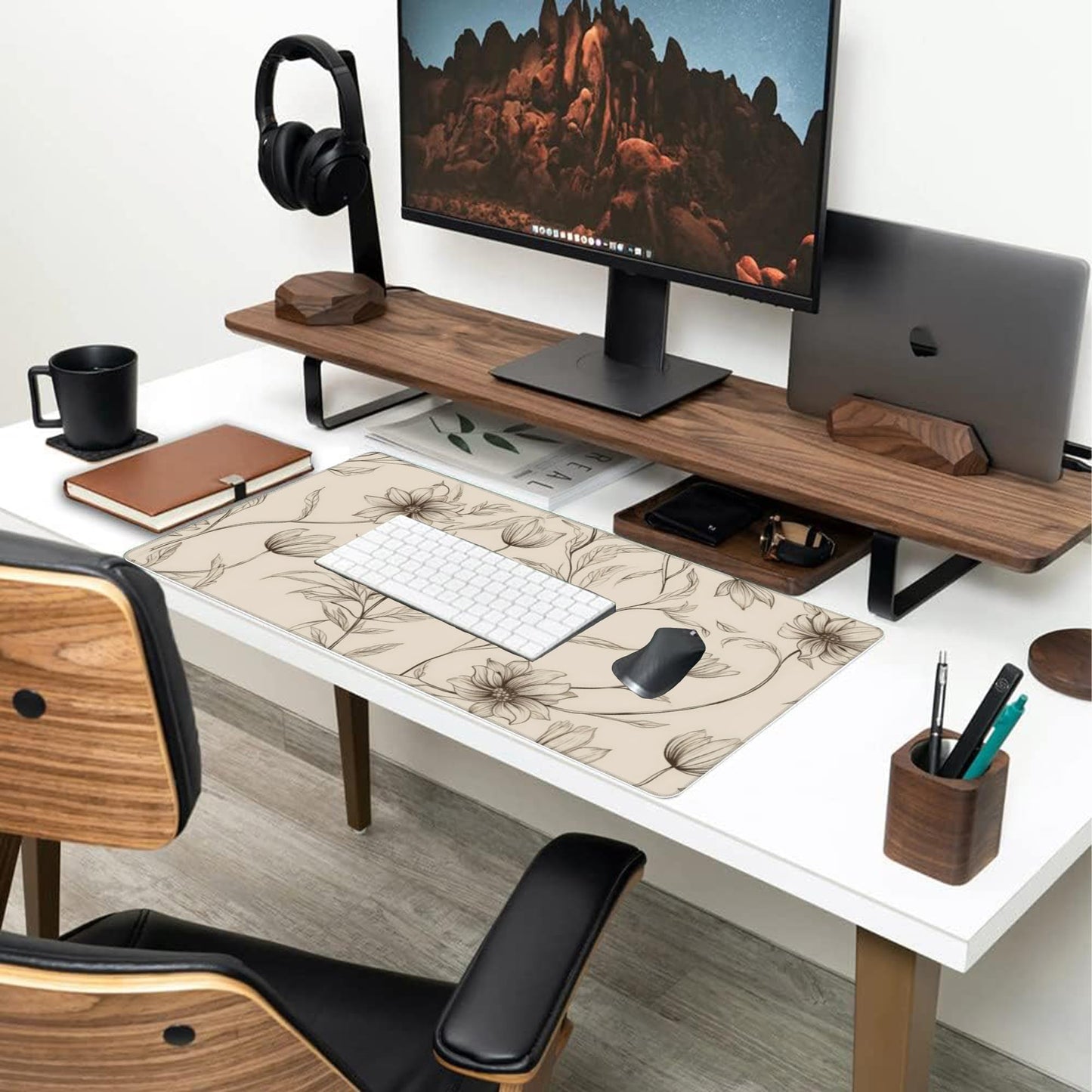 XXL Mouse Pad,Minimalist Flowers Large Gaming Mouse Pad,Abstract line Floral Desk Mat for Desktop,Extended Big Computer Keyboard Desk Pad with Non-Slip Base and Stitched Edges 35.4"x15.7"