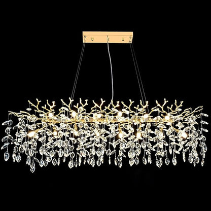 Gold Crystal Chandelier Modern High Ceiling Tree Branch Chandeliers Lighting Luxury Foyer Entryway Staircase Living Room Large Raindrop Large Hanging Pendant Light Fixture