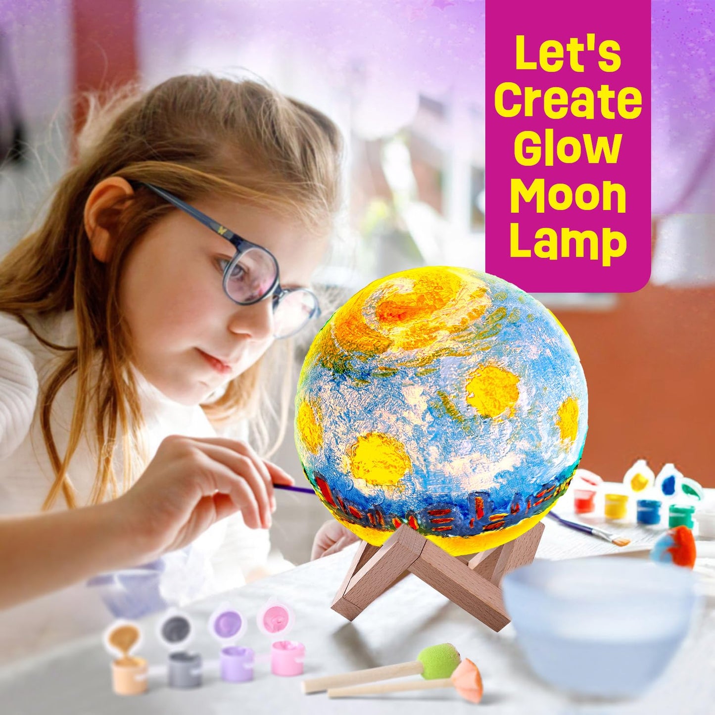 Paint Your Own Moon Lamp Kit, Cool Gifts DIY 3D Moon Night Light, Arts and Crafts for Kids Ages 8-12, Space Art Supplies Craft Kits, Girls Boys Birthday Easter Gifts for Kids Ages 3 4 5 6 7 8-12+