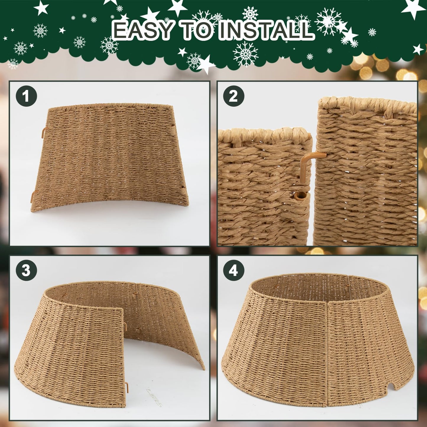 Kafuzi Christmas Tree Collar,24in Woven Christmas Tree Collars for Artificial Trees,Rattan Ring Base Cover Rustic & Farmhouse Holiday Decorations -Natural