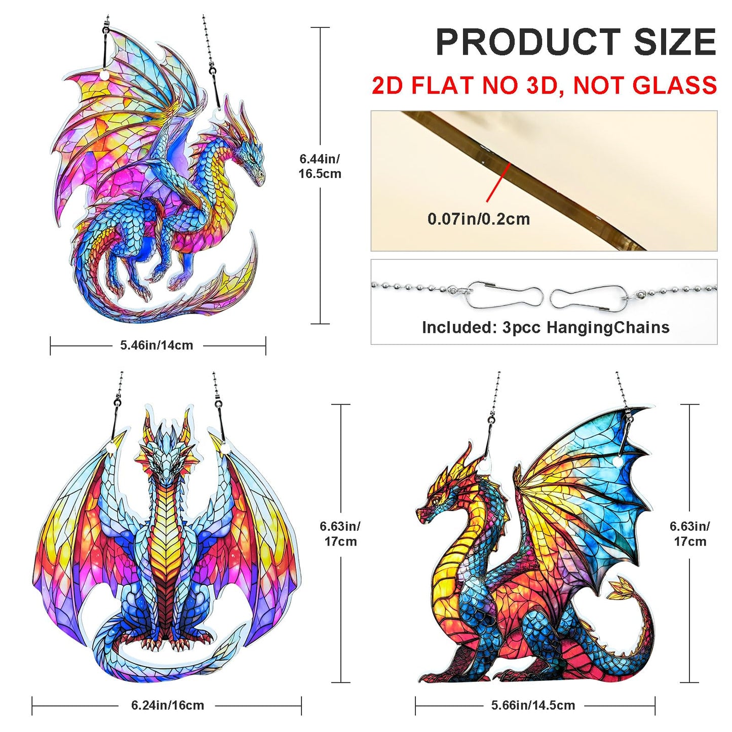Dragon Ornament Acrylic Suncatcher Window Hanging Wall Decor for Indoor Outdoor Doors Home