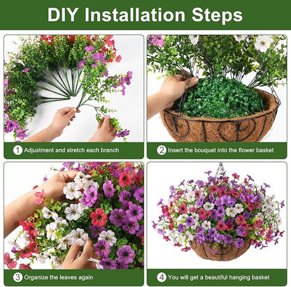 Artificial Faux Hanging Flowers Plants with Basket for Outdoor Spring Decoration, Fake Silk Daisy Outside Indoor UV Resistant Look Real Yard Patio Front Porch Garden Balcony Home Decor(Mix4)