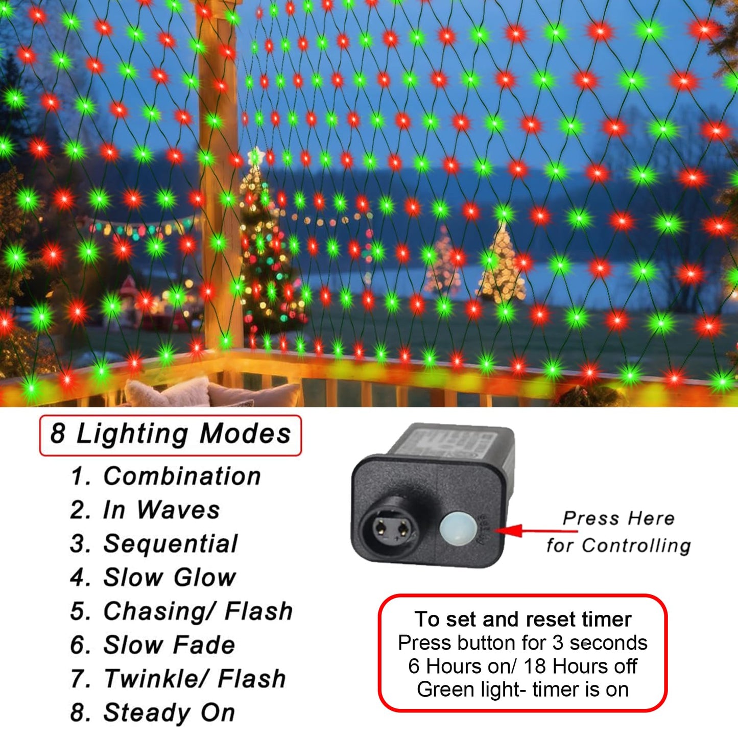 Christmas Net Lights Outdoor, 360 LED 21ft x 5ft Large Net Mesh String Lights 8 Modes, Twinkle Lights Connectable Plug in for Bushes Hedge Yard Garden Party Christmas Decor, Red and Green