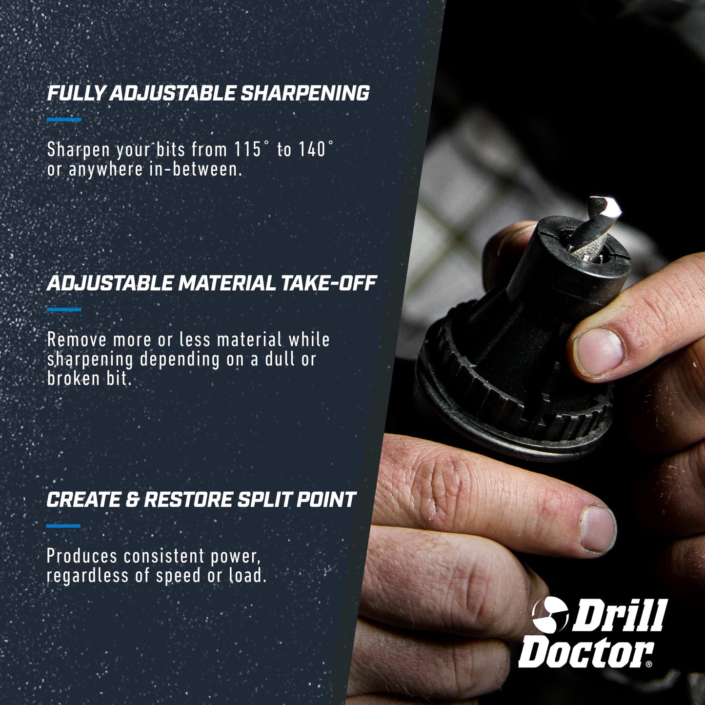 Drill Doctor DD750X Electric Drill Bit Sharpener, 3/32-3/4" High-Speed, Portable - Steel, Masonry, Carbide, Cobalt, Tin-Coated Bits, Adjustable Angles
