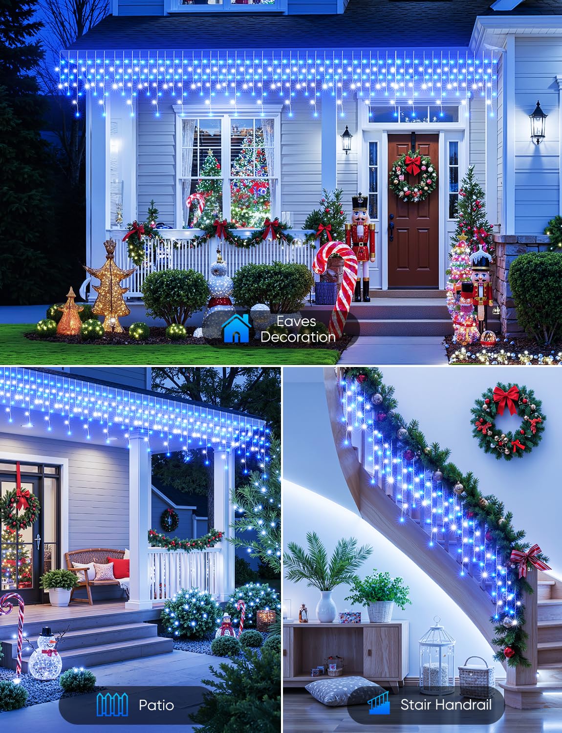 Icicle Christmas Lights Outdoor - 40 FT 432 LED Icicle Lights with 81 Drops, 8 Modes, Ice String Lights with Remote, Timer, Waterproof Fairy Lights for Roof Patio Tree House Decor, Blue & White
