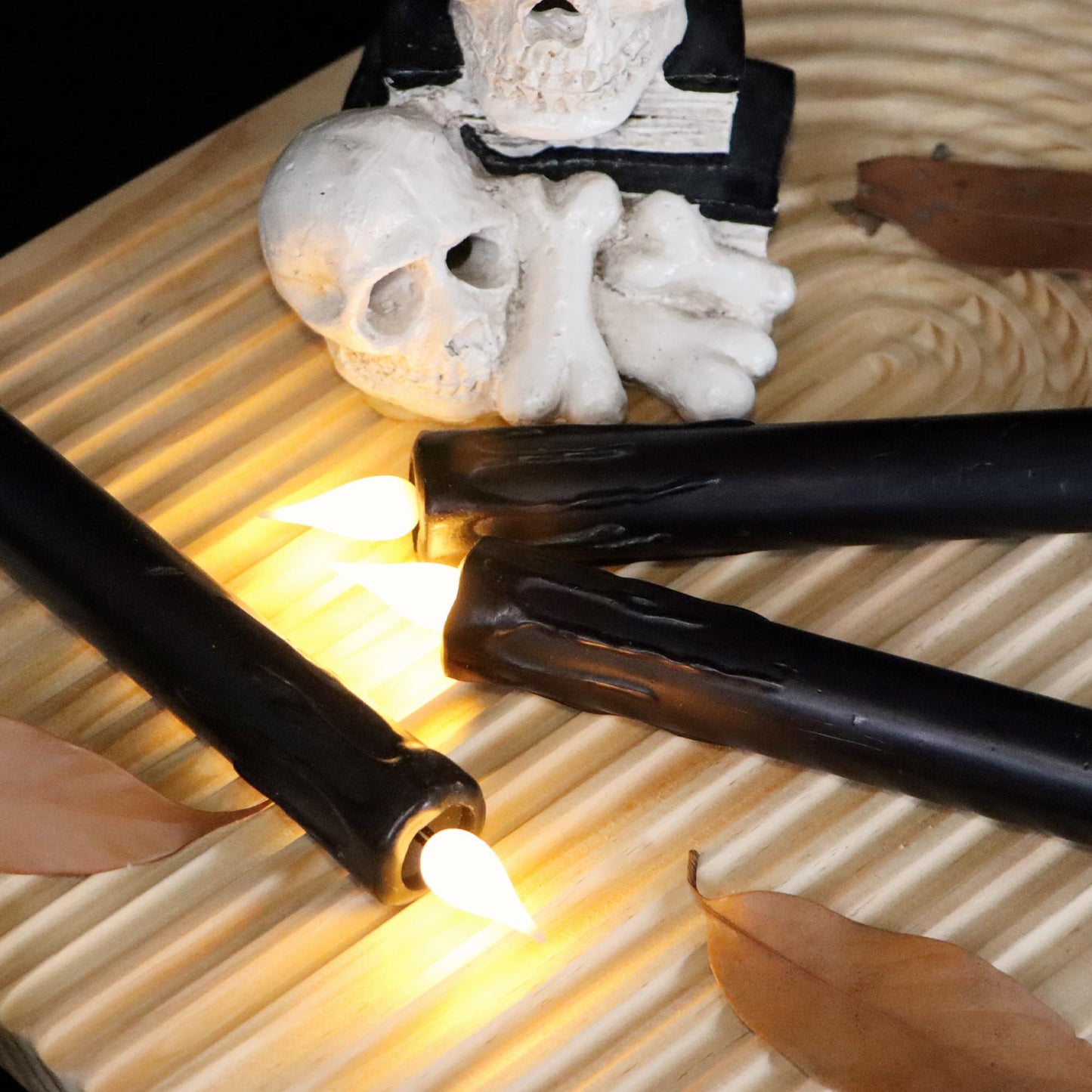 yunsheng 6Pcs Black Flameless Taper Candles with Remote Timer, 9.5 Inches Real Wax Battery Operated LED Candles, 3D Wick Warm White Flickeing Candle for Halloween Party Home Decor