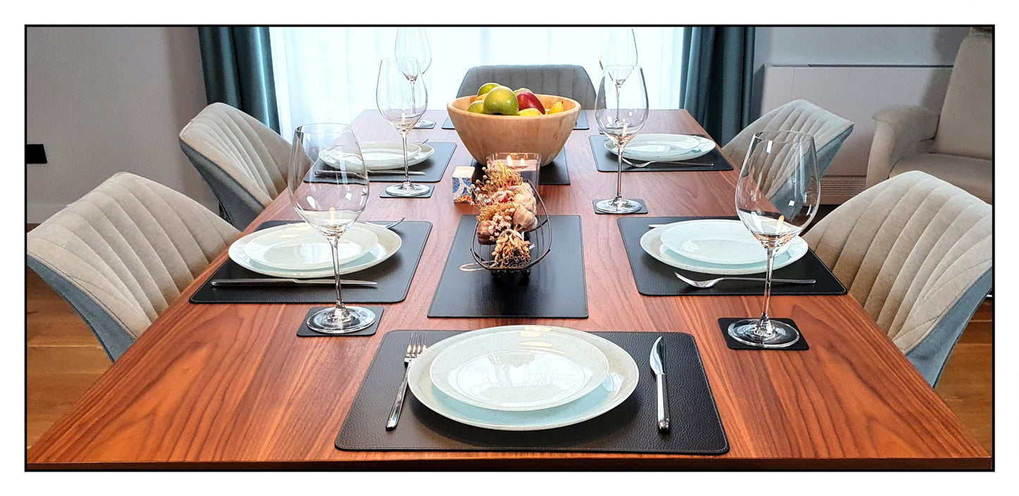 Nikalaz Set of 6 Placemats Made of Recycled Leather (18"x13", Black)