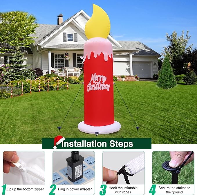 FunFanso 6 FT Christmas Inflatable Candle with Merry Christmas Wishes, Blow up Decor Outdoor, Built-in Bright LED Lights, Festival Decoration for Yard Patio Lawn Garden Indoor Home Porch Party Décor