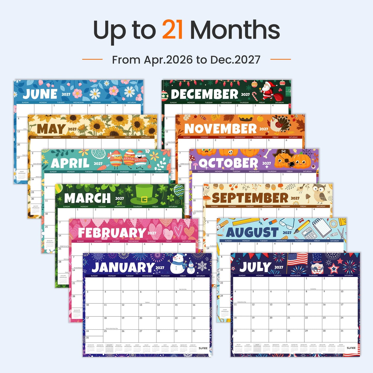 SUNEE Desk Calendar 2026 Large 22x17 from April 2026 to December 2027, Extra Large Desktop Monthly Calendar Pad 21 Months For Teacher or Office, Desk Top, Seasonal